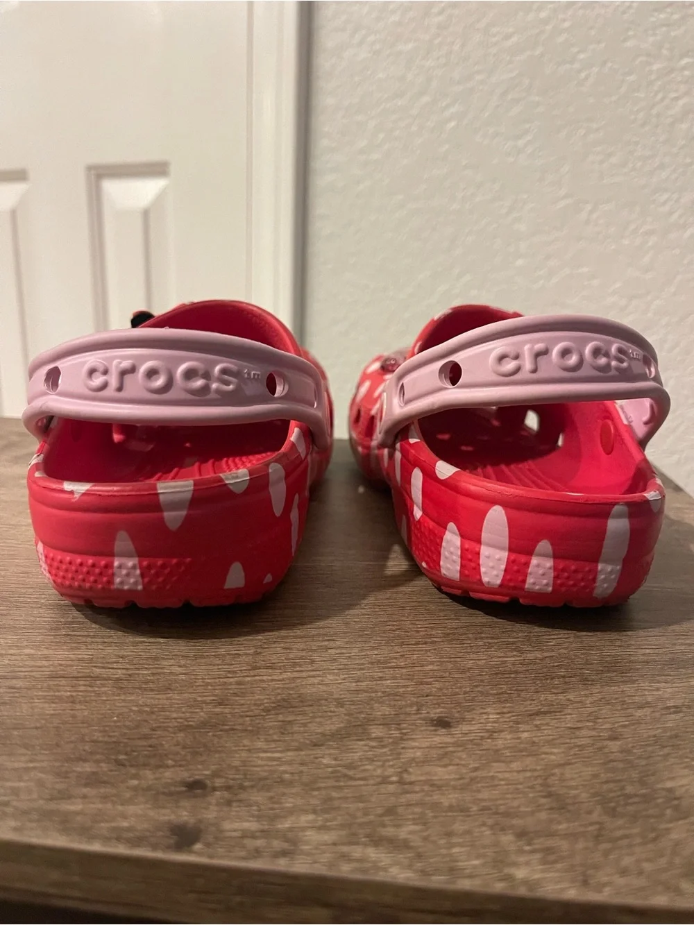 Disney Minnie Mouse Red and White Polka Dot Kids Croc Sandals with Pink Straps